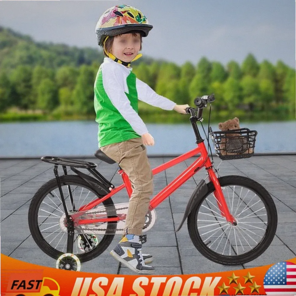 18 Inch Kids Bike Children Boys Girls Bicycle Bike Red with Training Wheels
